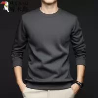 啄木鸟春秋季新款中年男士爸爸装纯棉圆领T恤打底衫纯色长袖卫衣