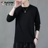 啄木鸟黑色长袖t恤男纯棉秋季25新款宽松圆领休闲百搭打底衫卫衣