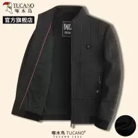 啄木鸟春季新款男士毛呢外套中年商务爸爸装休闲夹克衫立领上衣C