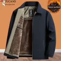 啄木鸟爸爸夹克秋冬中年天鹅绒加厚行政夹克中老年男士棉衣