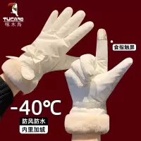 啄木鸟手套女2025冬季新款加厚保暖可触屏骑行电动车加绒防寒手套