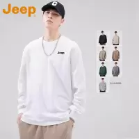 JEEP吉普白色纯棉长袖T恤男士夏季2025新款重磅宽松百搭打底上衣