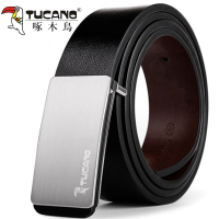 啄木鸟男士皮带真皮牛皮商务纯真皮软腰带板扣平滑扣打孔3.3轻