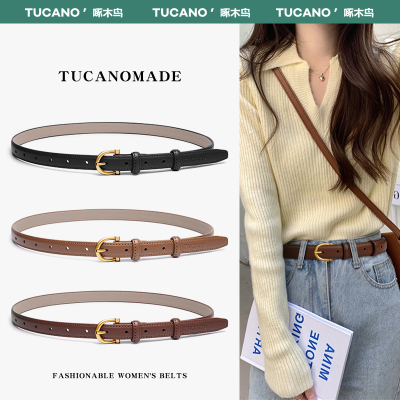 啄木鸟皮带女士2025新款真皮装饰连衣裙细腰带牛皮高级感配牛仔裤