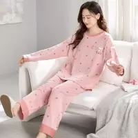 睡衣女士2024新款春秋款纯棉长袖甜美卡通猫可外穿家居服套装