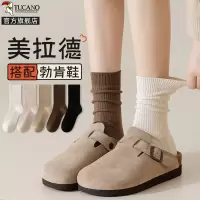 啄木鸟配勃肯鞋的袜子女美拉德中筒袜2024秋冬季纯棉纱线无骨月子长筒袜