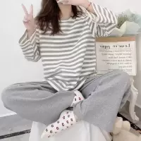 新款啄木鸟纯棉睡衣女春秋季长袖带胸垫秋冬可外穿家居服套装