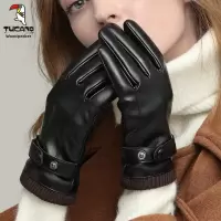 啄木鸟皮手套女冬季加绒加厚防风防水触屏保暖摩托电动车骑行手套