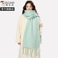 啄木鸟2025新款薄荷绿纯色围巾女冬季韩版氛围感时尚百搭保暖披肩