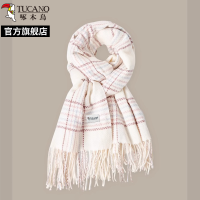 啄木鸟2024冬新款格子围巾女高级感情侣百搭加厚韩版米白色围脖男