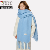 啄木鸟2025新款碎冰蓝纯色围巾女冬季韩版高级感加长加大加厚围脖