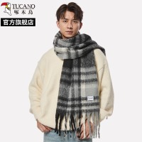 啄木鸟2024冬新款围巾男加厚加大保暖情侣百搭黑白格子围脖秋冬季