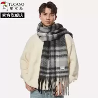 啄木鸟2024冬新款围巾男加厚加大保暖情侣百搭黑白格子围脖秋冬季