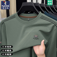 啄木鸟长袖t恤男士圆领套头卫衣2025春秋中年高档宽松上衣体恤衫