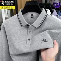 啄木鸟纯棉男士长袖t恤春秋翻领打底polo衫男装宽松大码印花卫衣