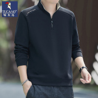 啄木鸟卫衣男2025春秋季新款男士半开领长袖T恤秋冬加绒打底上衣