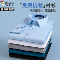 啄木鸟白色衬衫男士长袖2024秋季工装免烫抗皱爸爸装短袖衬衣春秋