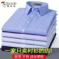 啄木鸟夏季薄款长袖衬衫男中年免烫条纹加大码老年人爸爸高棉衬衣