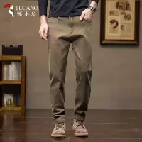 啄木鸟男士黄色牛仔裤春秋款直筒修身弹力宽松2025新款休闲裤子男