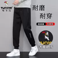 啄木鸟男款刺绣裤子男春秋季加绒加厚长裤直筒休闲运动薄款卫裤男