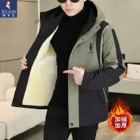 啄木鸟男士外套2025新款男士工装连帽加绒夹克冲锋衣冬季加厚棉衣