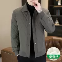 啄木鸟高端菱形格棉服男士桑蚕丝薄棉袄外套男装新款秋冬季薄棉衣