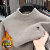 啄木鸟半高领加绒加厚男士毛衣2025冬季一体绒保暖羊毛针织打底衫