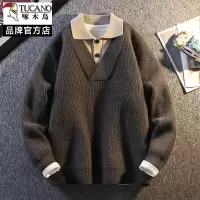啄木鸟假两件混纺毛衣男2025新款秋冬季衬衫领肌理感针织衫毛衫潮