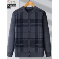 啄木鸟新款秋冬男士丝绒加厚开衫中老年大码宽松格纹长袖衫