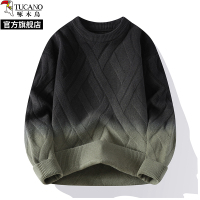 啄木鸟春秋冬季新款圆领渐层色毛衣男加绒加厚打底针织衫外穿套头