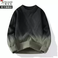 啄木鸟春秋冬季新款圆领渐层色毛衣男加绒加厚打底针织衫外穿套头