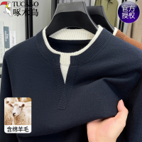 啄木鸟春秋季新款中年男士针织衫爸爸装假两件羊毛衫宽松长袖毛衣