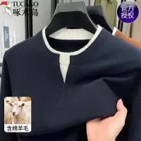 啄木鸟春秋季新款中年男士针织衫爸爸装假两件羊毛衫宽松长袖毛衣