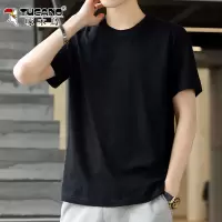 啄木鸟纯棉短袖t恤男士黑色夏季2025新款宽松圆领休闲纯色上衣服