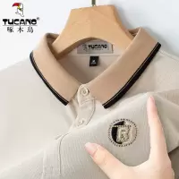 啄木鸟珠地棉长袖t恤男春季新款宽松休闲商务中年翻领POLO衫秋衣