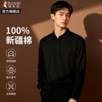 啄木鸟纯棉翻领商务休闲polo衫男士春秋款长袖T恤中年爸爸装衣服