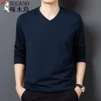 啄木鸟春秋季新款桑蚕丝男士长袖T恤V领体恤打底衫纯色上衣服男装