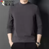 啄木鸟男士秋季半高领纯色长袖T恤中年男装上衣服德绒体恤打底衫