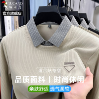 啄木鸟长袖t恤男士春季新款衬衫领假两件爸爸宽松休闲打底上衣男C