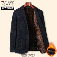 啄木鸟冬季男士加绒加厚呢子西服中年保暖爸爸装单西外套上衣服C