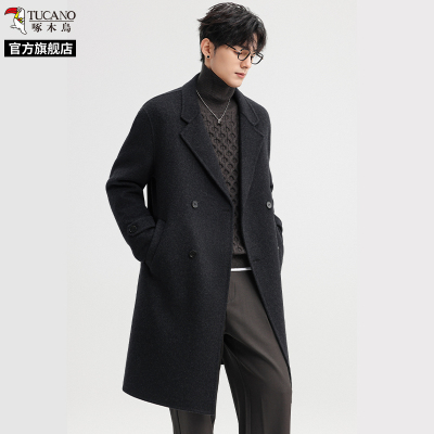 啄木鸟双面羊毛呢大衣男士中长款2025冬季新款高级感加厚呢子外套
