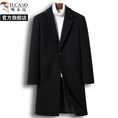 啄木鸟男士羊毛外套2024冬季加棉加厚毛呢大衣中长款高端呢子风衣