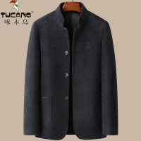 啄木鸟爸爸秋装毛呢外套秋冬季中老年夹克男士呢子商务上衣50岁60