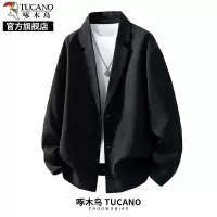 啄木鸟2025新款秋冬季高端商务休闲西装外套男士黑色西服夹克K