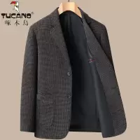 啄木鸟毛呢小西装男士爸爸秋装呢子外套秋冬季中老年人西服男上衣