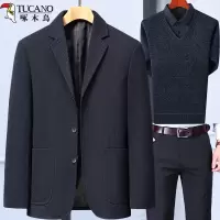 啄木鸟爸爸春装外套装中年西服男春秋季喜公公婚宴礼服中老年西装