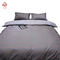 采馨 全棉床品三/四件套 深灰色格子被套床单小单枕套 套