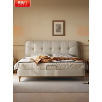 喜临门 - 绵绵 皮床 轻法式奶油风极简家具实木脚排骨架双人床 头层牛皮