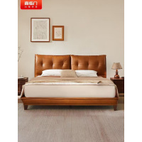 喜临门 -芝士分子 皮艺双人床家具进口头层牛皮中古风高脚