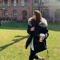 2025超大真毛领连帽工装派克服羽绒服女冬季加厚中长款外套高级感